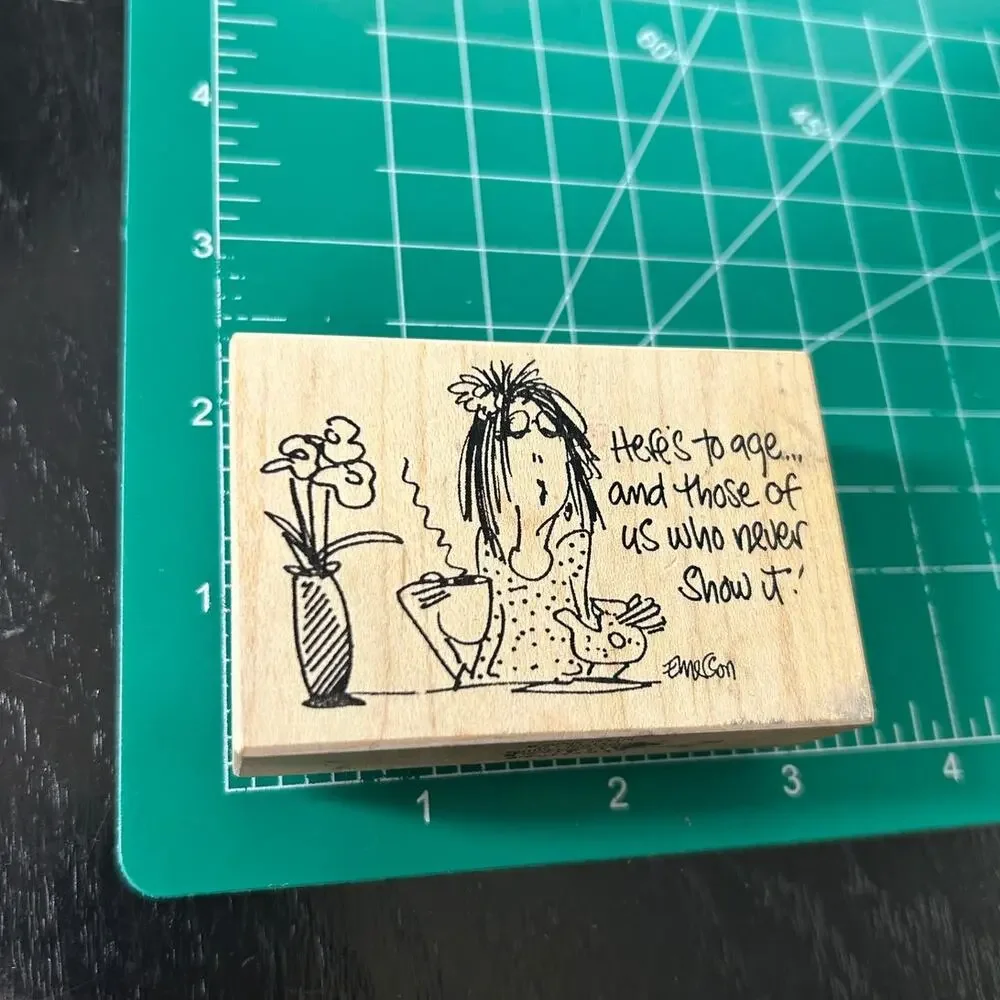 American Art Emerson Quillin Mounted Rubber Stamp Humor Preowned Never Show It